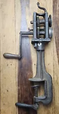 ANTIQUE METAL TURNING MACHINE TIN SMITH BLACKSMITH TOOL WITH CLAMP BASE RARE