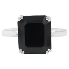 1.29Ct Octagon Cut Natural Black Diamond Solitaire Ring In 925 Sterling Silver