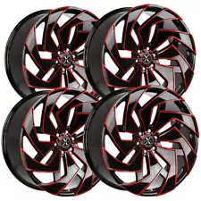 (Set of 4) Xcess X04 22x9 6x5.5" +24mm Black/Red Wheels Rims 22" Inch