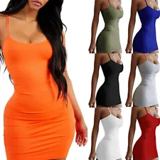 Women's Sexy Sling Mini Dress Solid Bodycon Tight Party Nightclub Bandage Skirts