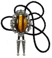 Moranse Bolo Tie Natural Colors Stone Western Celtic Genuine and Cowhide Rope...