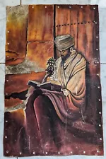 Old Ethiopian Religious Painting On Leather An Orthodox Priest Reading A Bible