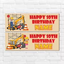 2 PERSONALISED DIGGER BIRTHDAY BANNERS DESIGN 1 AVAILABLE FOR BOY AND GIRL