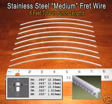 6ft Jescar STAINLESS STEEL Medium Frets/Fret Wire for Guitars & More!