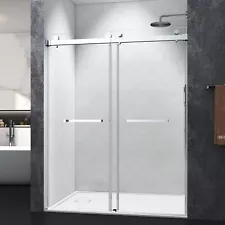 57-60" W x 76" H Frameless Double Sliding Shower Door Transparent Tempered Gl...