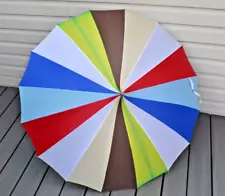 Vintage Large Golf Umbrella Multicolor USA Wooden Handle Plastic Sleeve