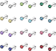 12 Pairs CZ Ear Studs Cartilage Helix Earrings Set Stainless Steel Stud Earrings