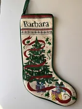 Silk Wool Metallic Needlepoint Stocking Christmas Tree w/Gifts "Barbara"