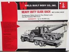 1980 Weld Built Body Co Heavy Duty Slide Back Tow Truck Bed Dealer Sales Folder