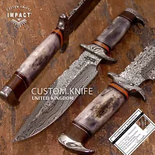 IMPACT CUTLERY RARE CUSTOM DAMASCUS BOWIE KNIFE CAMEL BONE HANDLE