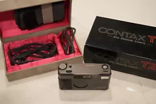 CONTAX T2 TITAN BLACK CAMERA w/ Original Box, Straps, Carrying Case, and Display