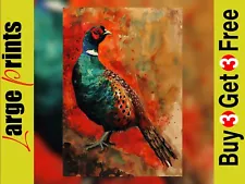 Vibrant Pheasant Watercolor Art Print 16"x12" / A3 - Wildlife Matte Paper Decor