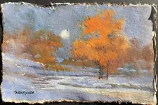 4” X6” Original Pamela Wilhelm Watercolor On Antique Look Paper Orange Teee