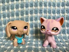 LPS Dachshund With Collar And Pink Cat #932 & #933 Good Condition!