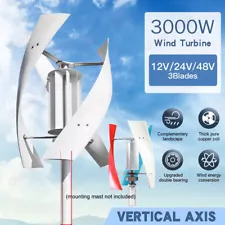 3000W 12V 24V 48V Vertical Axis Wind Turbine Generator w/ Controller Wind Power