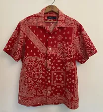 Polo Ralph Lauren Mens Vintage Red Bandana Print Shirt Short Sleeve Linen Sz. L