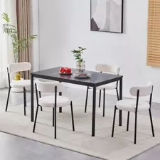 4x White Boucle Curved Back Dining Chairs&Black Marble MDF Top Dining Table Set