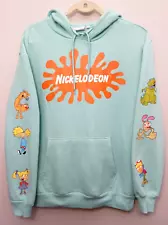 Nickelodeon Men's Med Character Sweatshirt Hoodie Blue Ren Stimpy Rugrats Reptar