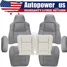 For 2002-2007 Ford F250 Front Perforated Leather Seat Cover Gray & Cushion Pad