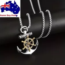 Anchor Pendant Necklace - For Navy Pirate Ship Rudder Punk Men Vintage Jewelry