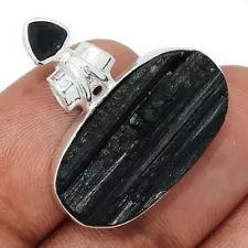 Black Tourmaline & Black Onyx 925 Silver Pendant Jewelry CP18165