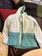 Cat & Jack Girls Raincoat Aqua White Daisies Size s (6-7)