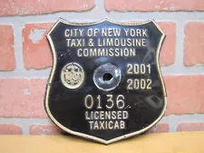 CITY OF NEW YORK TAXI & LIMOUSINE LICENSED TAXICAB SIGN BADGE PLAQUE NAMEPLATE