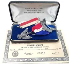 New ListingVintage Sterling Silver Eagle Scout Award Badge BSA Order Arrow Ribbon Box 1940s