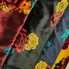 End Of Season Sale Printed Velour Velvet Roses Print Dress Upholstery Fabric