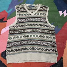 Polo Ralph Lauren Knit Jumper Sweater Vest, Fair Isle, Linen Silk, Mens Medium