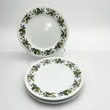 4 Vintage Noritake Cook n Serve Dinner Plates Blue Berries & Green Brown Leaves