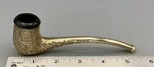 Vintage Brass Smoking Pipe Ornate with Flower and Leaves Etching Carvings READ