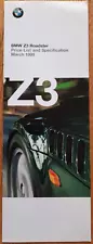 1999 BMW Z3 ROADSTER price list & specification car sales brochure from UK