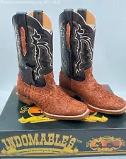 MEN'S INDOMABLES LEATHER COWBOY BOOTS COGNAC SIZE 9 NEW WITH BOX