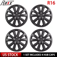 16in Set of 4 Black Wheel Covers Snap On Full Hub Caps fits R16 Tire & Steel Rim (For: 2013 Nissan LEAF)