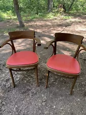 Pair Thonet Mid Century Bentwood captains ￼chairs Red