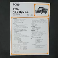 FORD F250 4x4 STYLESIDE UTE Original Vintage Advertising Sales Specs Sheet 1975