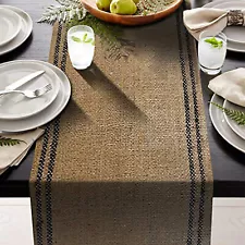 2 black stripe inlay - 12" x 108" Burlap Table Runner Rustic fringe drop edges