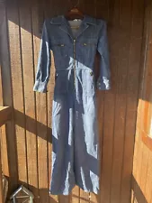 1970s Vintage Sears JR Bazarr Denim Romper Coverall Size Small Jumpsuit Bells