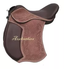 NEW Brown Leather Treeless GP Saddle with carving & Tooling in 9 sizes