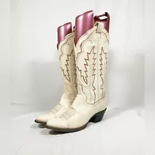 Vintage Panhandle Slim Ivory Leather Cowboy Cowgirl Western Boots~8~