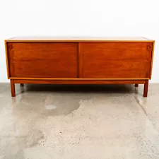 Mid Century Danish Modern Credenza Sideboard Sliding Doors Teak Drawers Denmark