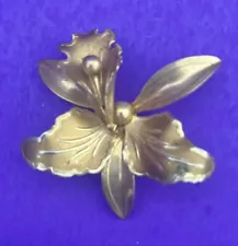 Vintage Beautiful Orchid Flower Brooch Pin Gold Tone 3D SALE!