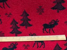 Fabric Fleece Black Pine Tree and Moose on Red 3 Yards x 60 inches Christmas