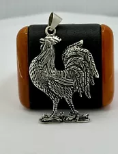 925 Sterling Handmade Detailed Rooster Cock Statement Pendant,14.2g.,Free Ship