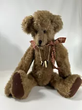 VTG Handmade Jointed 18 inch Long Teddy Bear With Button Necklace & Artist Tag