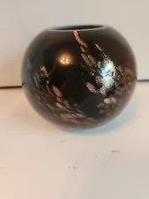 Art Glass Vase Black And Copper Sparkle 5" Tall