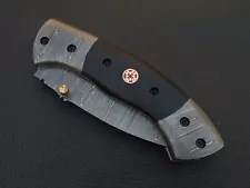 DAMASCUS STEEL CUSTOM MADE POCKET FOLDING KNIFE WOOD HANDLE W/SHEATH K456