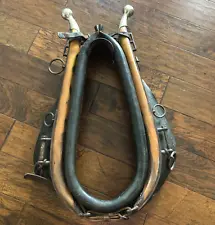 Antique Original Leather Wood Horse Mule Collar Yoke Metal Accents Refurbished