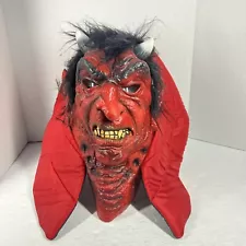 Red Devil Demon Lucifer Evil Collar Hood Monster HALLOWEEN MASK Latex Horns Wig